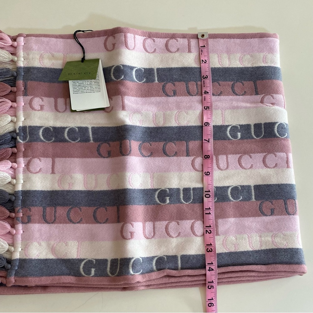 Gucci Scarf Wool Stripes Logo GG Barbie Pink - Picture 11 of 11